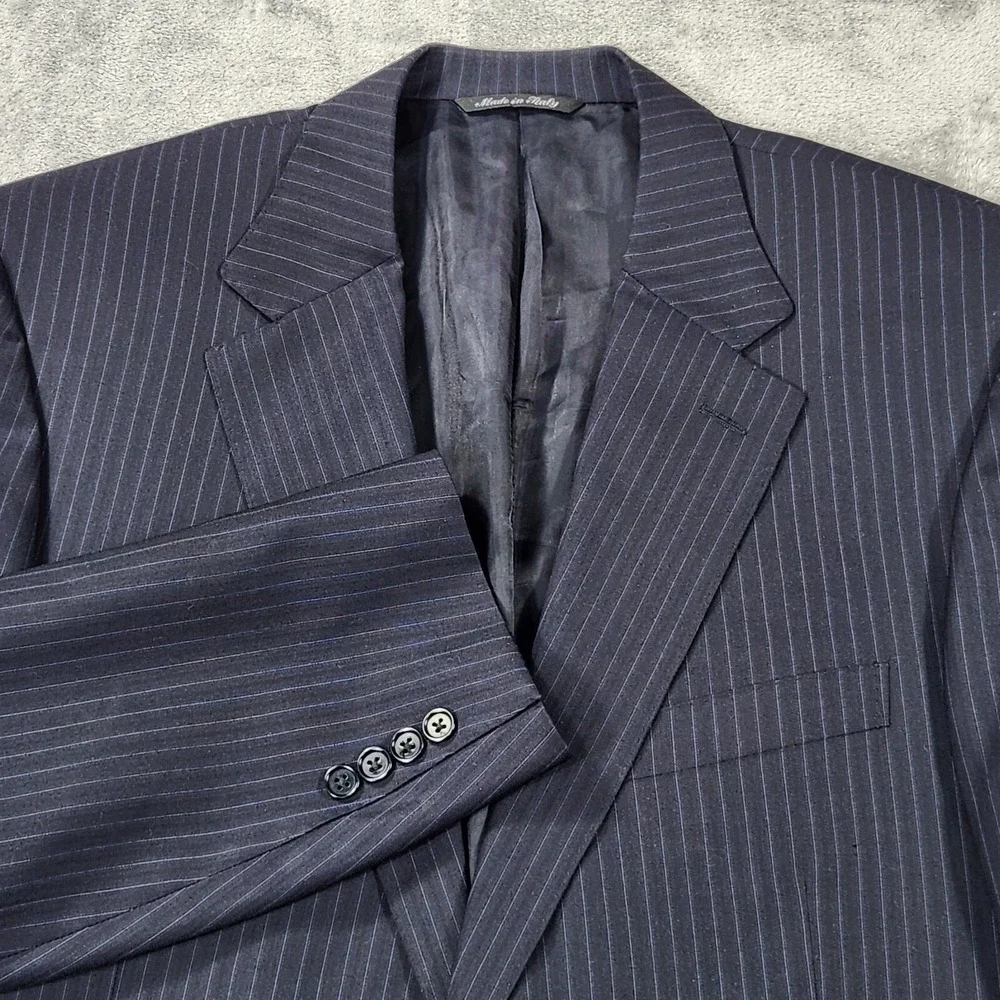 Canali Blazer‎ Mens 44 Made in Italy Blue Pinstripe Wool 2-Button Suit Jacket